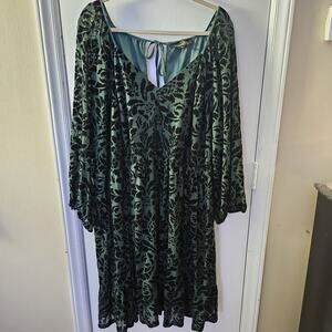 Velvet Burnout Emerald Green Floral Tiered Midi Dress Sz 4X Holiday Boho Goth